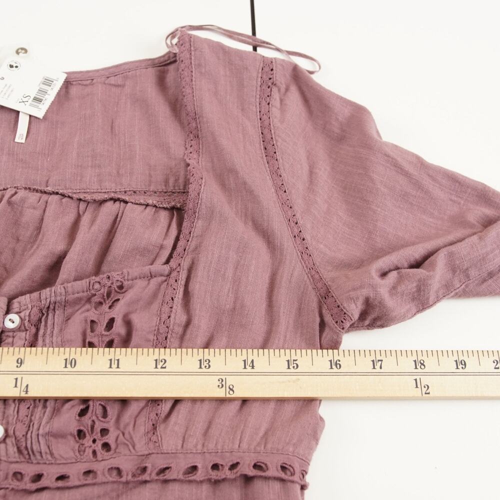 New Free People Joi Blouse Pink Roan Rouge Long Sleeve Crop Top Womens Sz XS - Picture 3 of 8